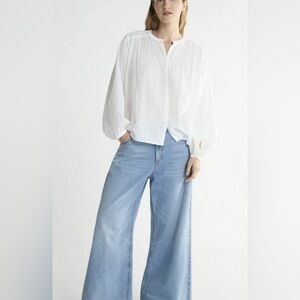 Oversized Gauze Top with Blouson Sleeves, Crisp White blouse
sz XS